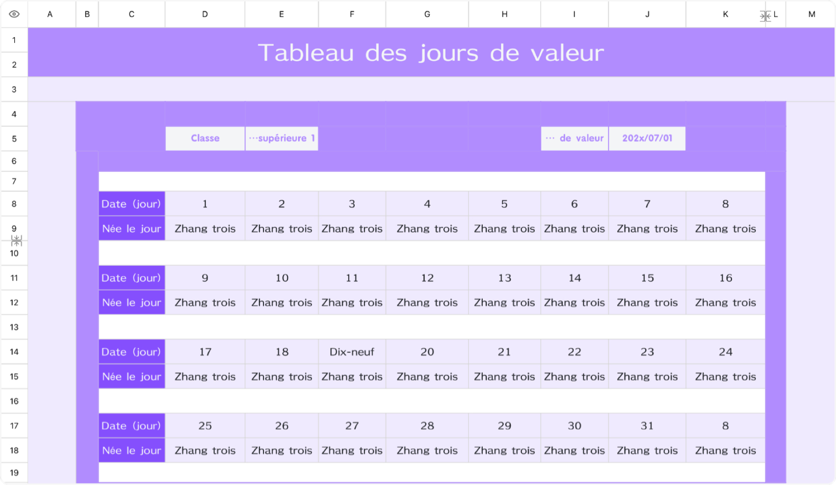 Formulaire de valeur des étudiants